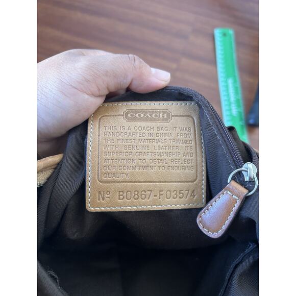 Vintage Y2K Coach Signature Shoulder Bag Crossbody 03574 Khaki Tan Leather Trim - Picture 10 of 10